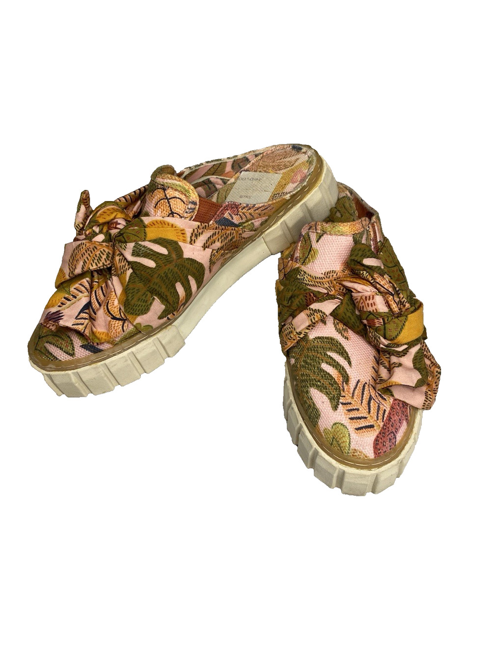 Farm Rio Shoes Size 7.5-8 Summer Dream Tropical Leaf Printed Bow Slip-On Mules